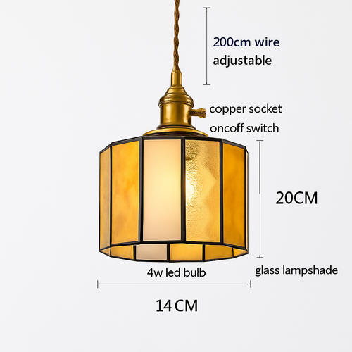 Suspension led vintage style japonais douille cuivre abat-jour verre - vue 2 sur 29
