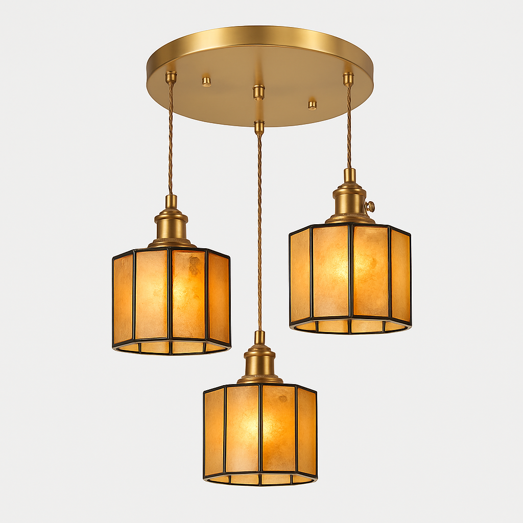 Suspension led vintage style japonais douille cuivre abat-jour verre - vue 11 sur 29