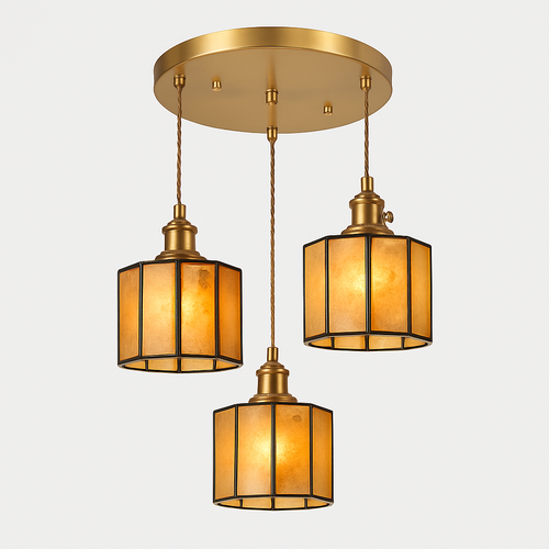 Suspension led vintage style japonais douille cuivre abat-jour verre - vue 11 sur 29