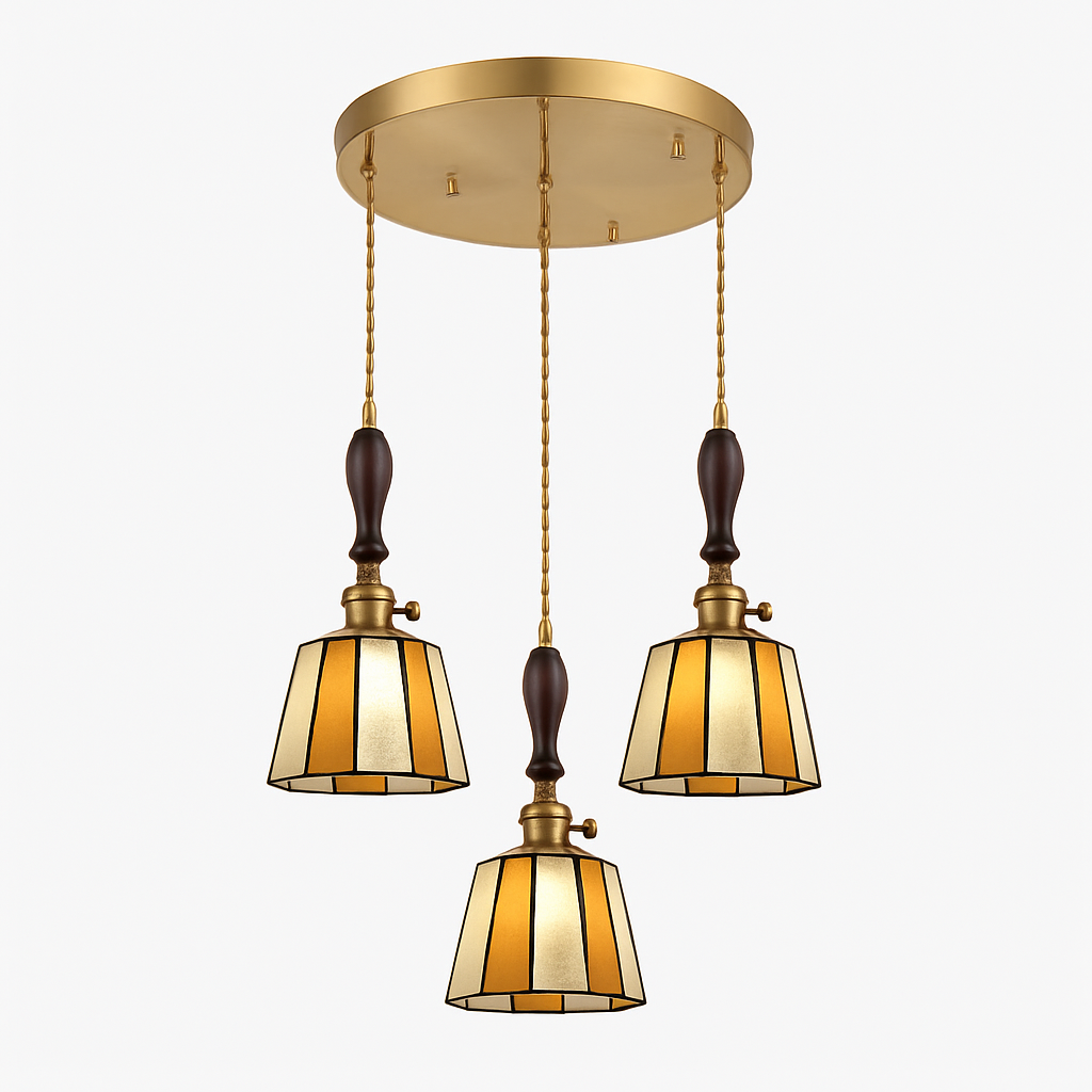Suspension led vintage style japonais douille cuivre abat-jour verre - vue 12 sur 29