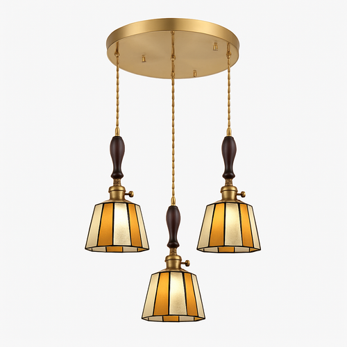 Suspension led vintage style japonais douille cuivre abat-jour verre - vue 12 sur 29