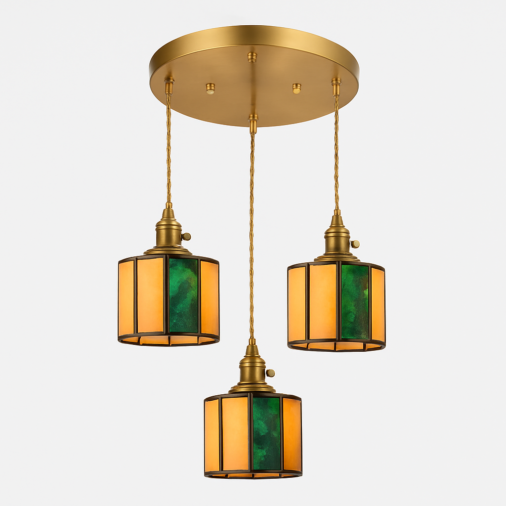 Suspension led vintage style japonais douille cuivre abat-jour verre - vue 13 sur 29