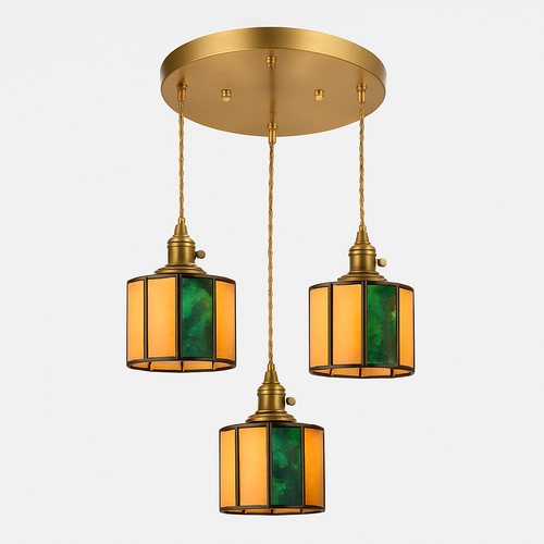 Suspension led vintage style japonais douille cuivre abat-jour verre - vue 13 sur 29