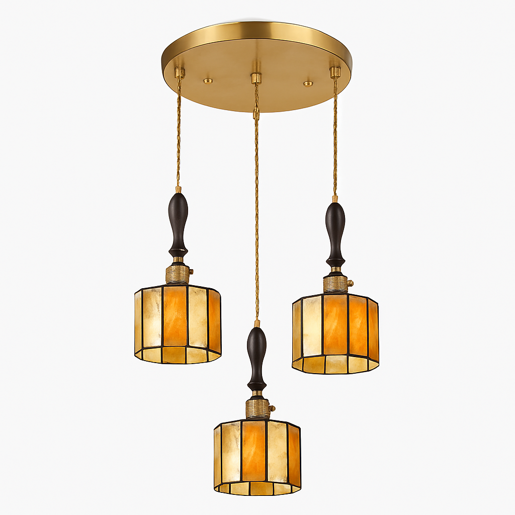 Suspension led vintage style japonais douille cuivre abat-jour verre - vue 14 sur 29