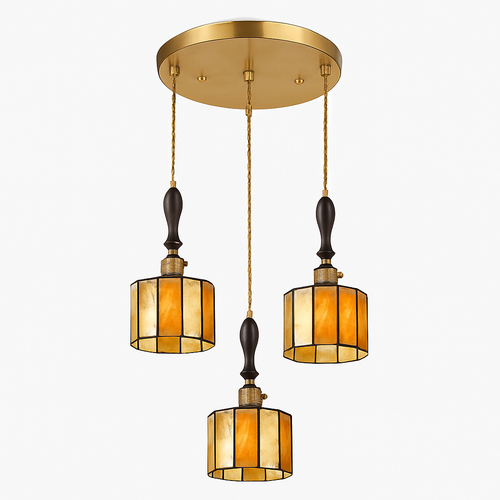 Suspension led vintage style japonais douille cuivre abat-jour verre - vue 14 sur 29