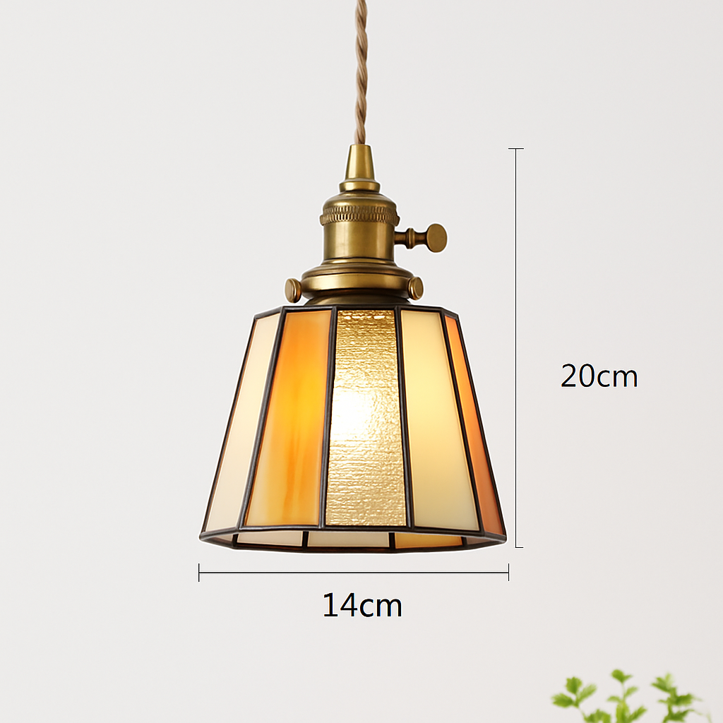 Suspension led vintage style japonais douille cuivre abat-jour verre - vue 15 sur 29