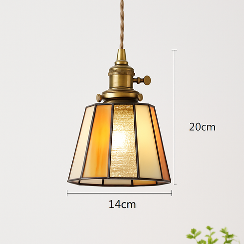 Suspension led vintage style japonais douille cuivre abat-jour verre - vue 15 sur 29