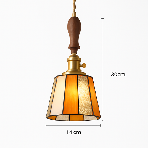 Suspension led vintage style japonais douille cuivre abat-jour verre - vue 16 sur 29