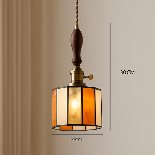Suspension led vintage style japonais douille cuivre abat-jour verre - vue 18 sur 29