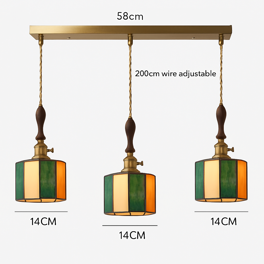 Suspension led vintage style japonais douille cuivre abat-jour verre - vue 20 sur 29