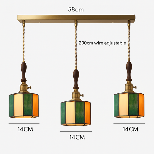 Suspension led vintage style japonais douille cuivre abat-jour verre - vue 20 sur 29
