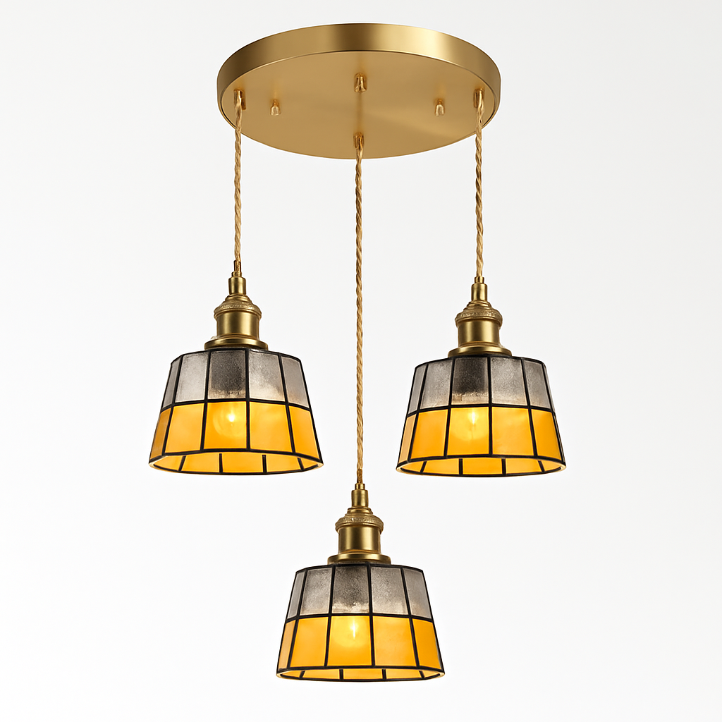 Suspension led vintage style japonais douille cuivre abat-jour verre - vue 22 sur 29