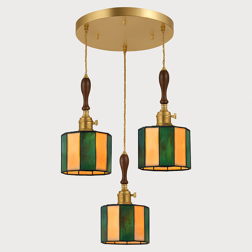 Suspension led vintage style japonais douille cuivre abat-jour verre - vue 23 sur 29