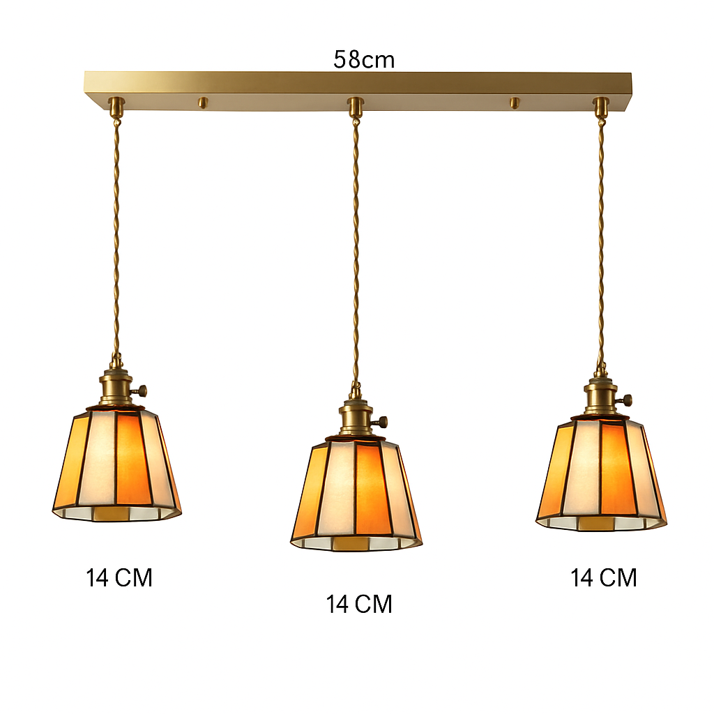Suspension led vintage style japonais douille cuivre abat-jour verre - vue 24 sur 29