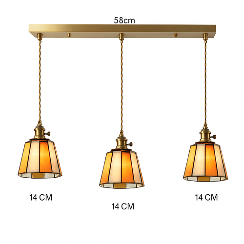 Suspension led vintage style japonais douille cuivre abat-jour verre - vue 24 sur 29