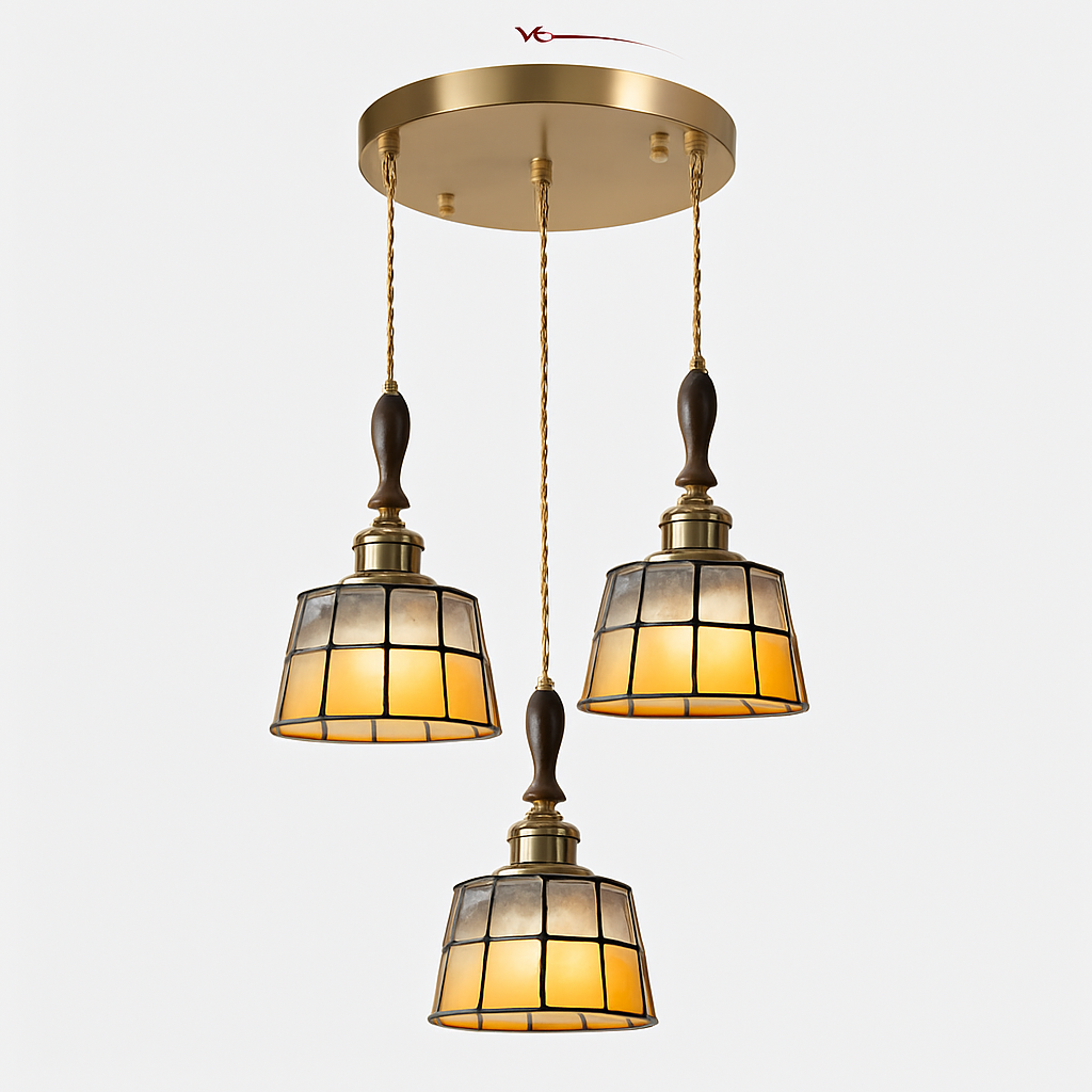 Suspension led vintage style japonais douille cuivre abat-jour verre - vue 25 sur 29
