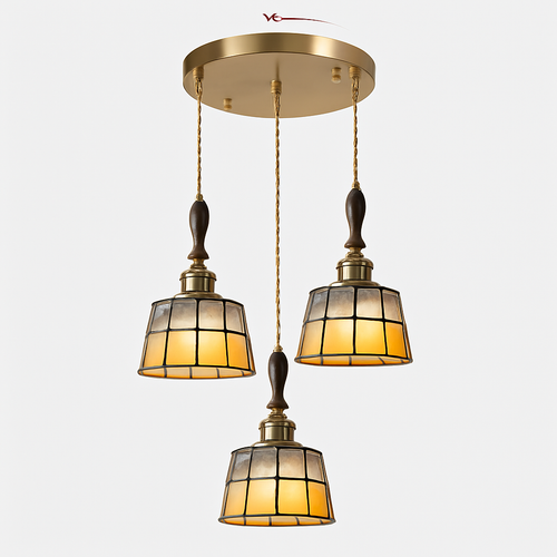Suspension led vintage style japonais douille cuivre abat-jour verre - vue 25 sur 29