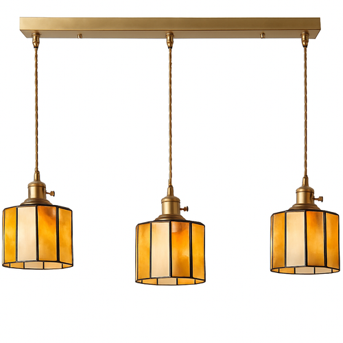 Suspension led vintage style japonais douille cuivre abat-jour verre - vue 26 sur 29