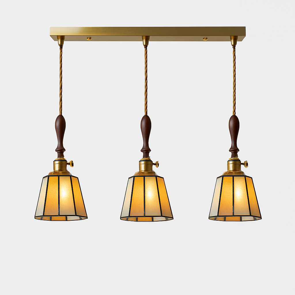 Suspension led vintage style japonais douille cuivre abat-jour verre - vue 27 sur 29