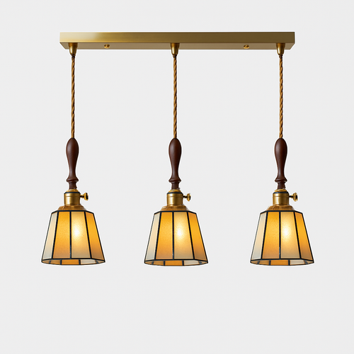 Suspension led vintage style japonais douille cuivre abat-jour verre - vue 27 sur 29