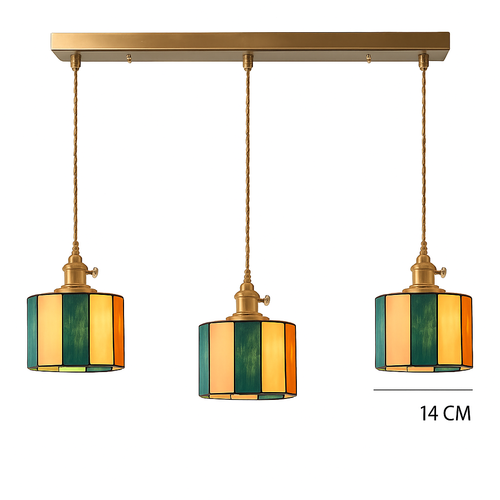 Suspension led vintage style japonais douille cuivre abat-jour verre - vue 28 sur 29