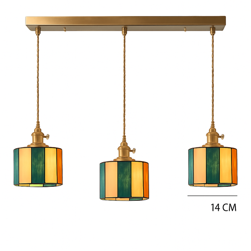 Suspension led vintage style japonais douille cuivre abat-jour verre - vue 28 sur 29