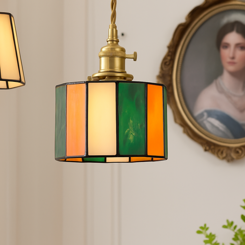Suspension led vintage style japonais douille cuivre abat-jour verre - vue 4 sur 29