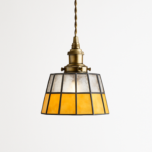 Suspension led vintage style japonais douille cuivre abat-jour verre - vue 7 sur 29