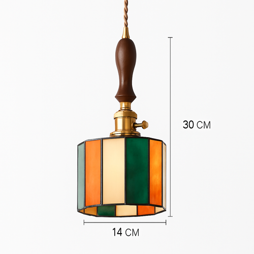 Suspension led vintage style japonais douille cuivre abat-jour verre - vue 9 sur 29