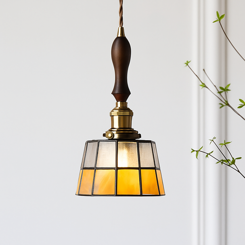 Suspension led vintage style japonais douille cuivre abat-jour verre - vue 10 sur 29