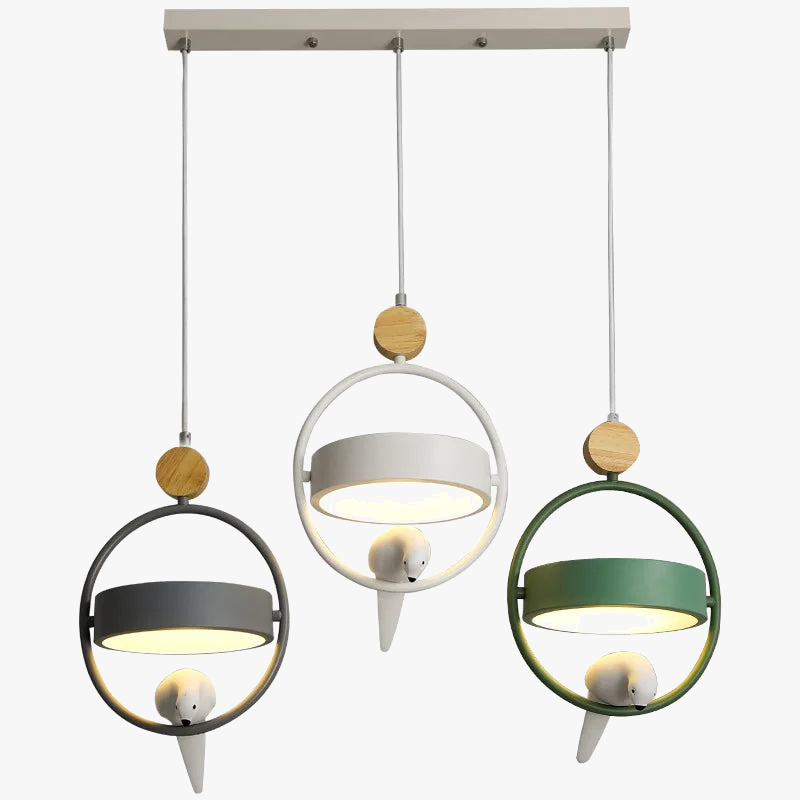 suspension luminaire led moderne en bois motif oiseau nordique