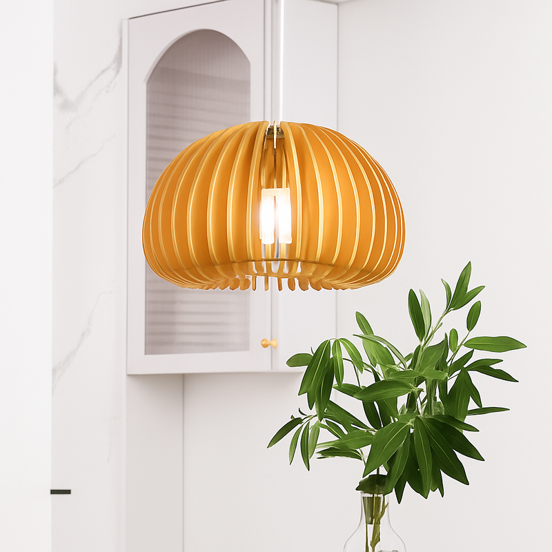 suspension lustre citrouille en bois naturel nordique éclairage