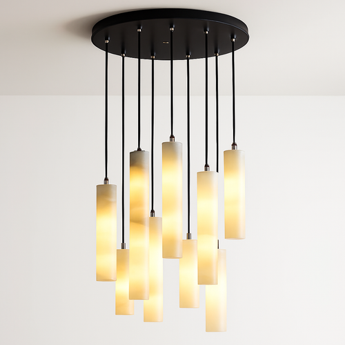Suspension lustre design avec fil réglable et marbre naturel - vue 5 sur 14
