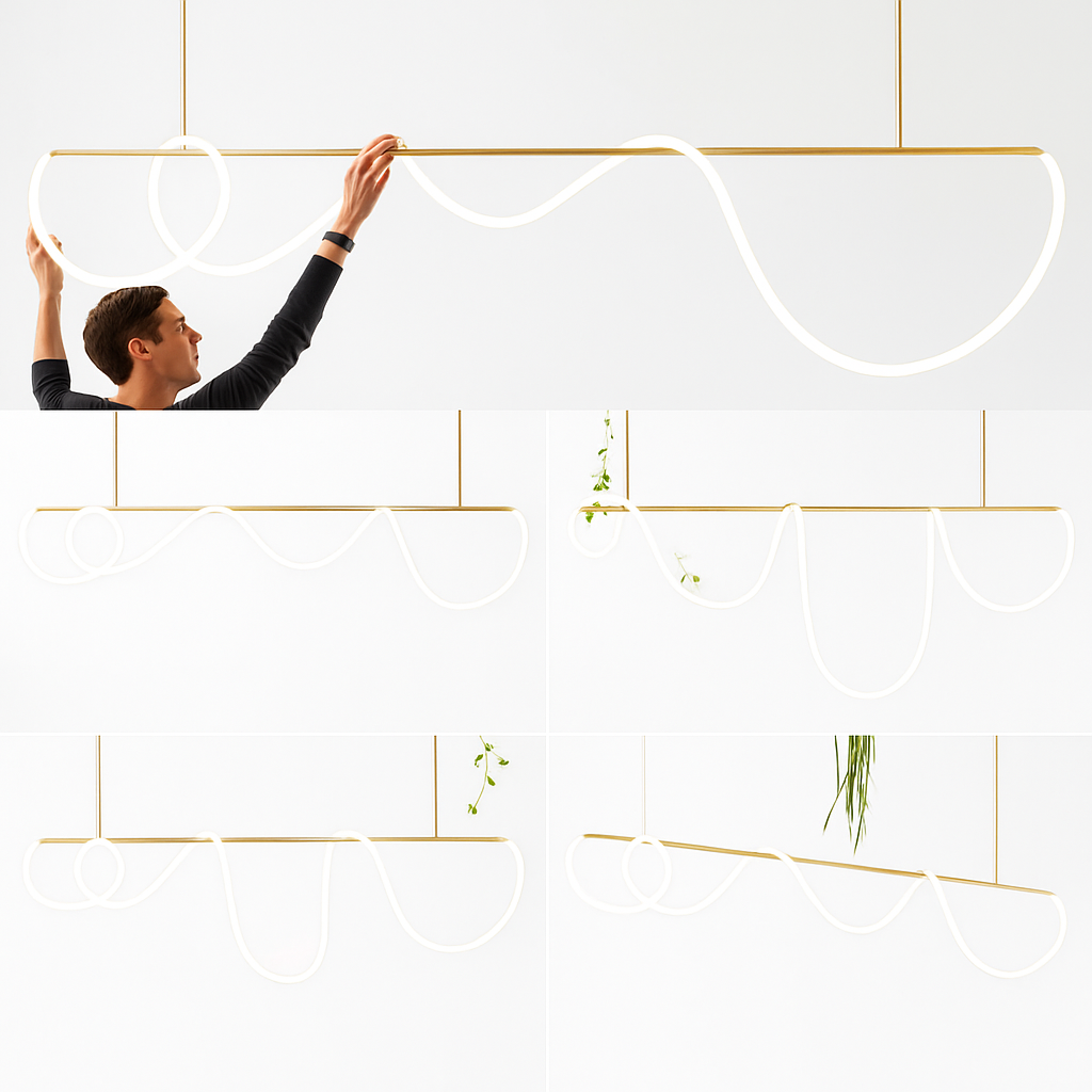 suspension moderne design long tube lumineux flexible pour espace contemporain - vue 4 sur 22