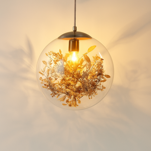 suspension moderne en verre et métal design avec fleur