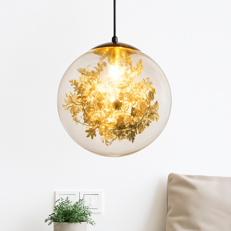 suspension moderne en verre et métal design avec fleur