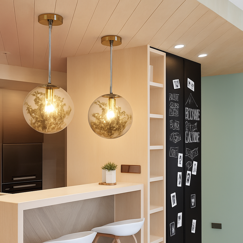 suspension moderne en verre et métal design avec fleur