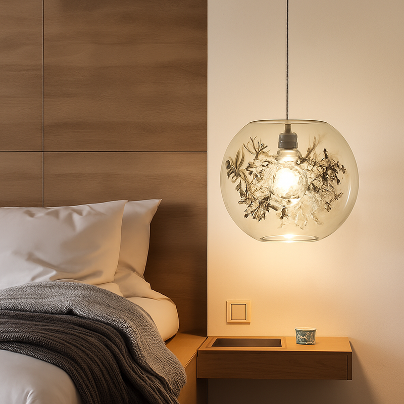 suspension moderne en verre et métal design avec fleur