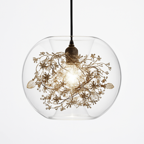 suspension moderne en verre et métal design avec fleur - vue 5 sur 9