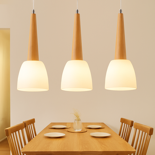 suspension modernes en bois gzmj avec support led - vue 3 sur 10