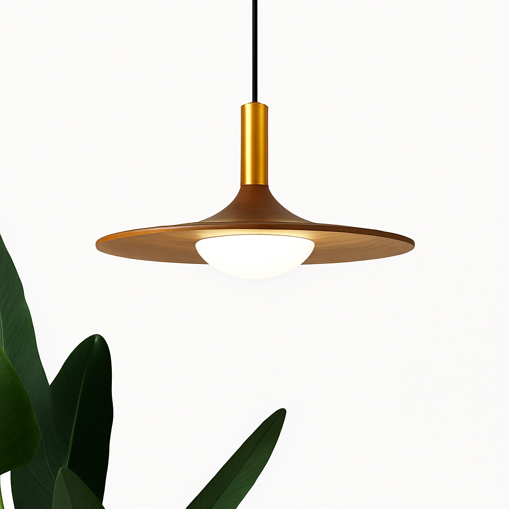 suspension nordique en bois et cuivre soucoupe volante pour intérieur - vue 6 sur 9