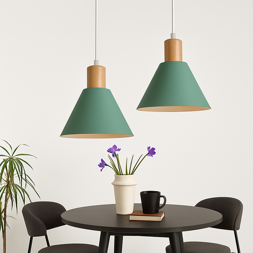 Suspension nordique verte en bois et métal