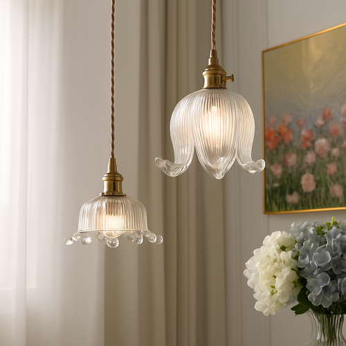 suspension rétro en laiton et verre gravé design élégant pour restaurant - vue 4 sur 13