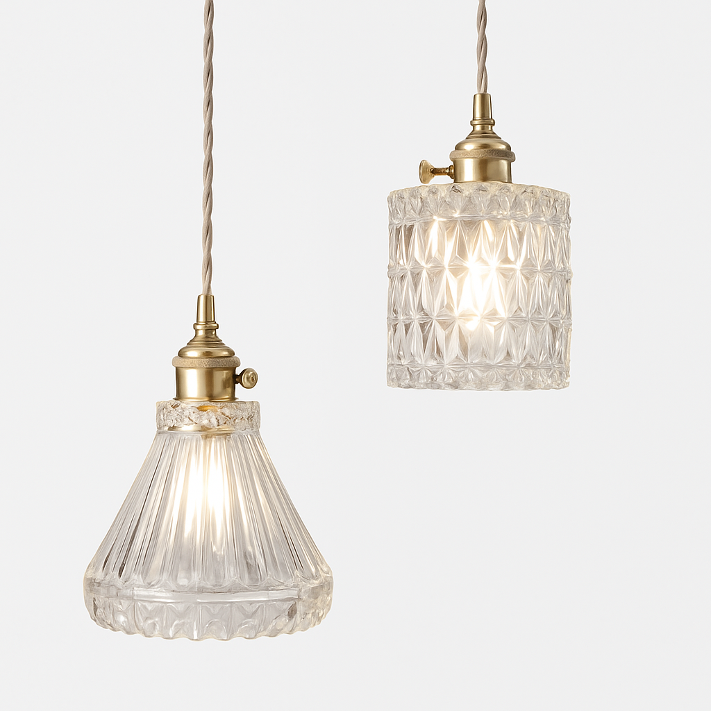 suspension rétro en laiton et verre gravé design élégant pour restaurant - vue 5 sur 13
