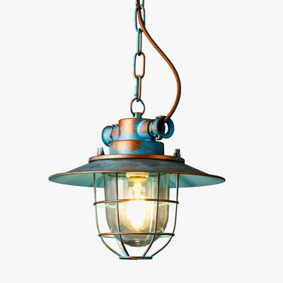 Suspension rustique led fer verre rétro industriel