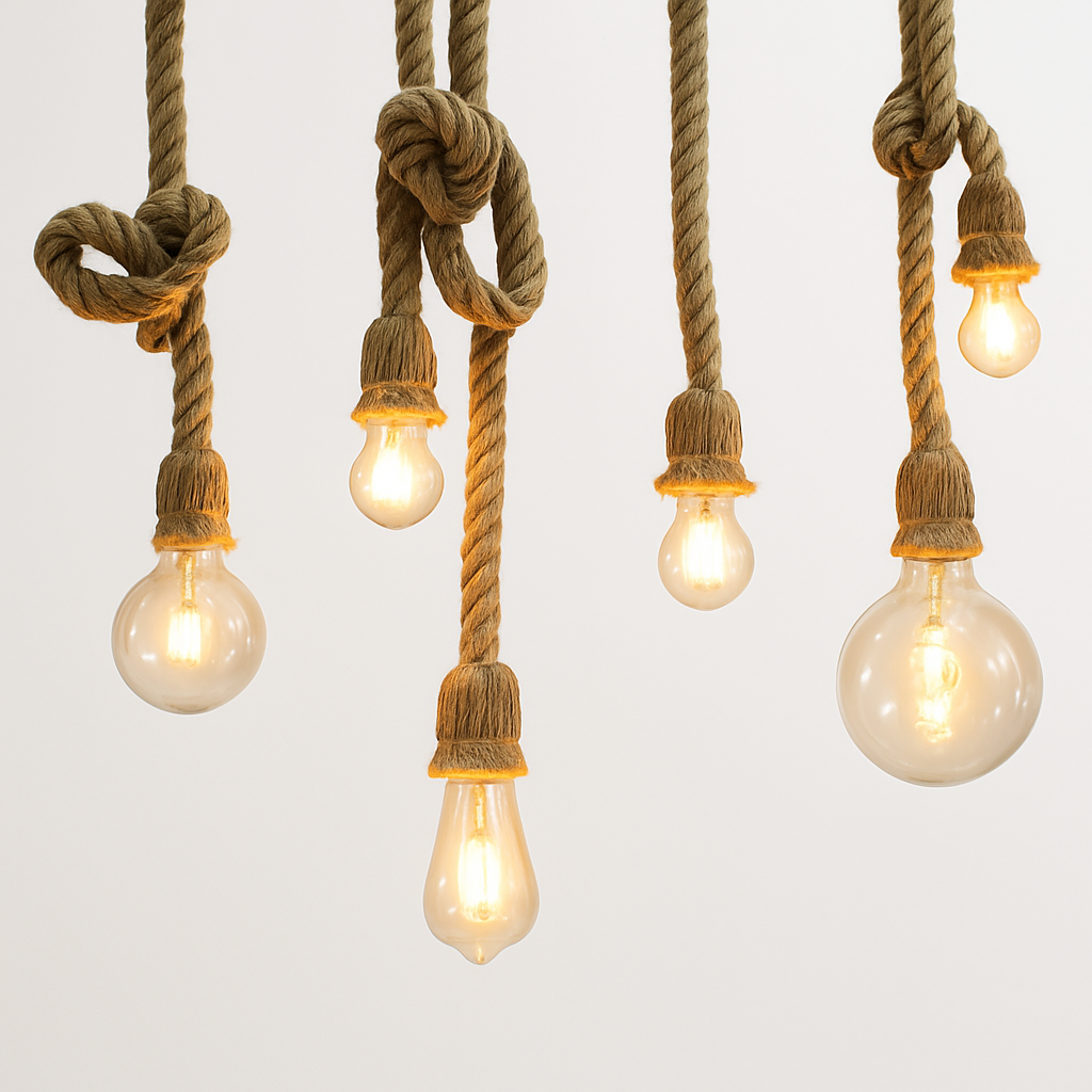 suspension vintage en corde de chanvre style industriel créatif - vue 5 sur 16