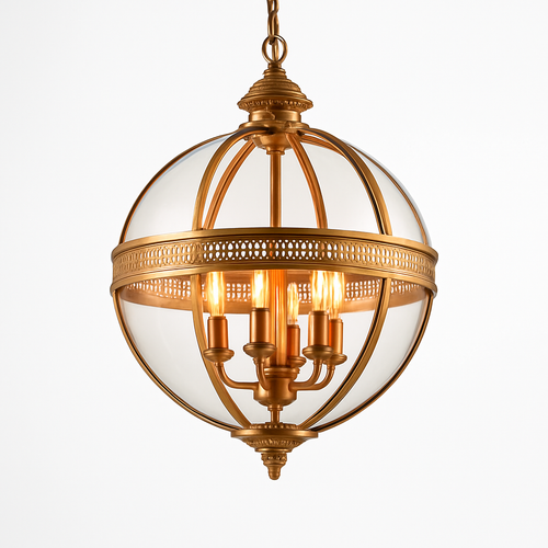 suspension vintage en fer forgé avec abat-jour en verre - vue 3 sur 2
