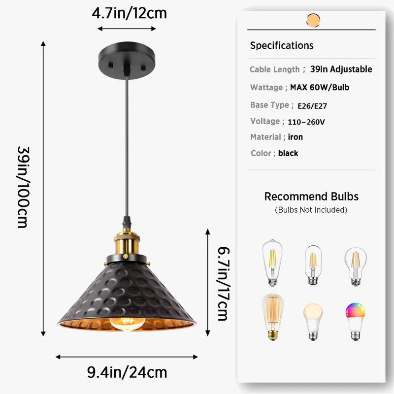 suspension vintage en fer noir pour éclairage intérieur décoratif