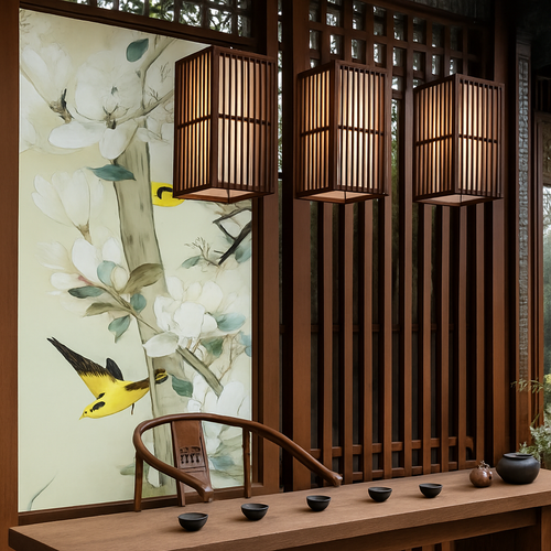 suspension zen bois vintage japonais