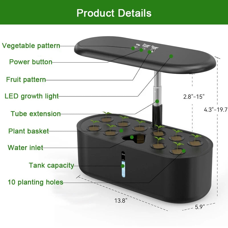 système de culture hydroponique intelligent avec lampe de croissance automatique